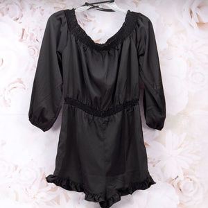 Bebe Off The Shoulder Long Sleeve Ruffel Romper